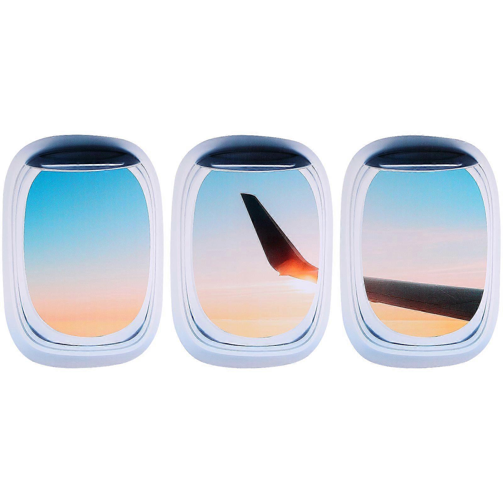 3PCS EW028 Creative Three-dimensional Combination Porthole Air Plane Fake Landscape Window Wall Stickers Children's Room Kindergarten Self-adhesive Re
