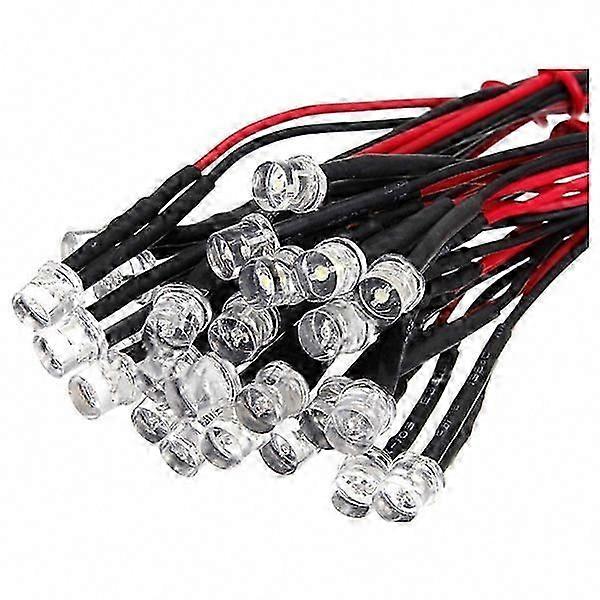 20CM 12V Wired LED Light Emitting Diode 5mm Flat Top White 10Pcs