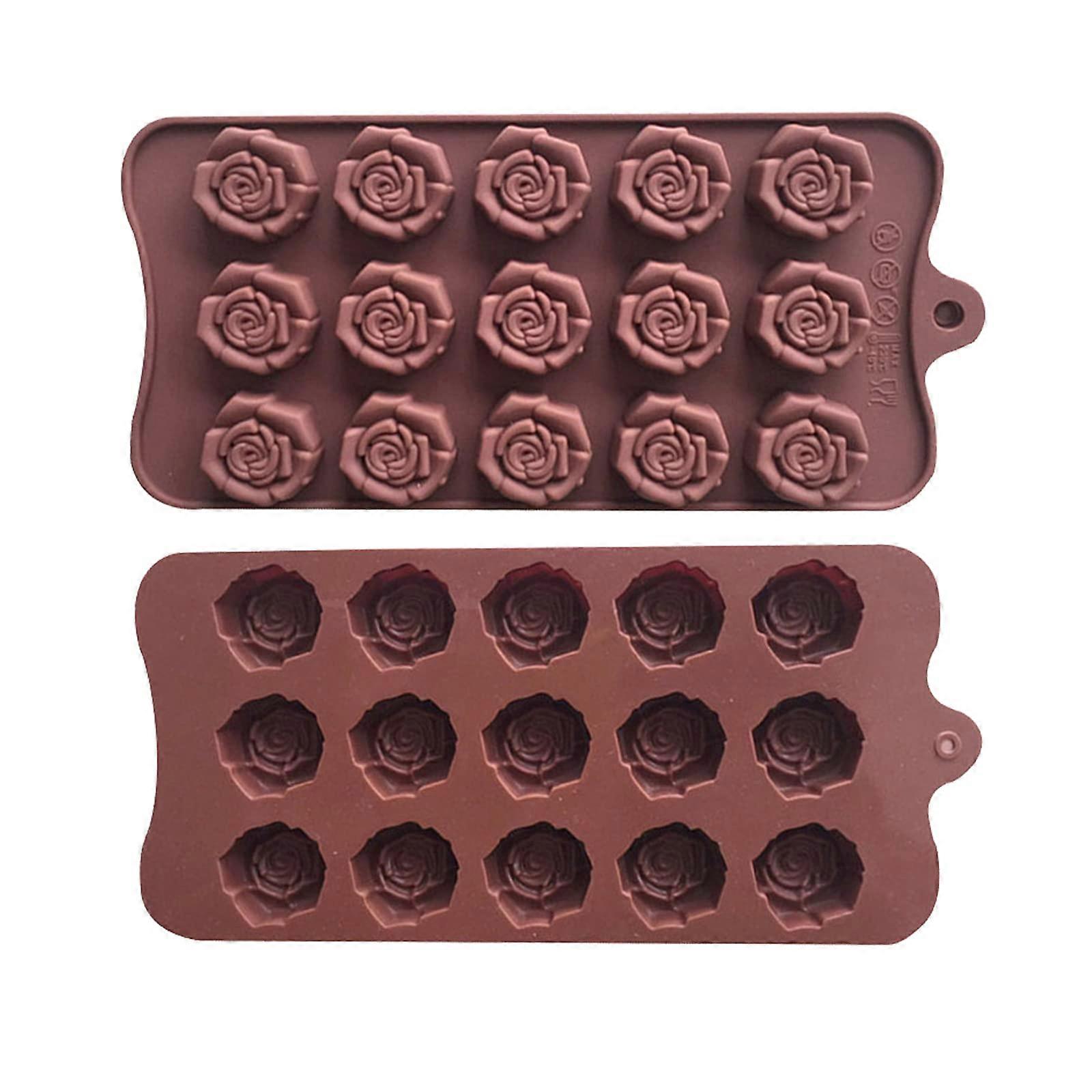 2PCS Silicone Rose Mould - 15 Cavity Flower Chocolate Molds for Gummy, Ice, Jelly, Wax Melt, Resin, Soap Making