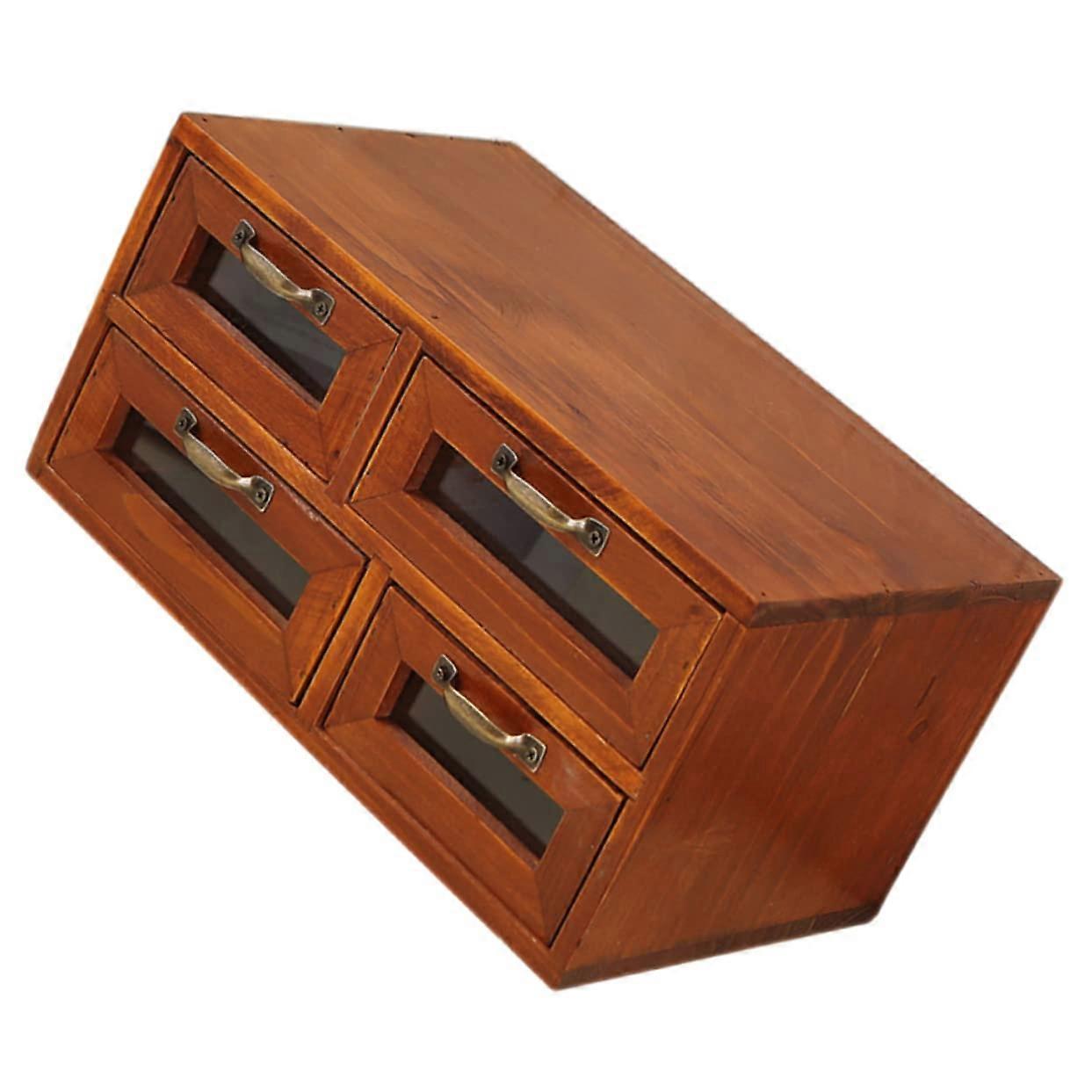 Wooden Storage Box Chest of Drawers Office Organizer Rustic Desktop Drawer Unit