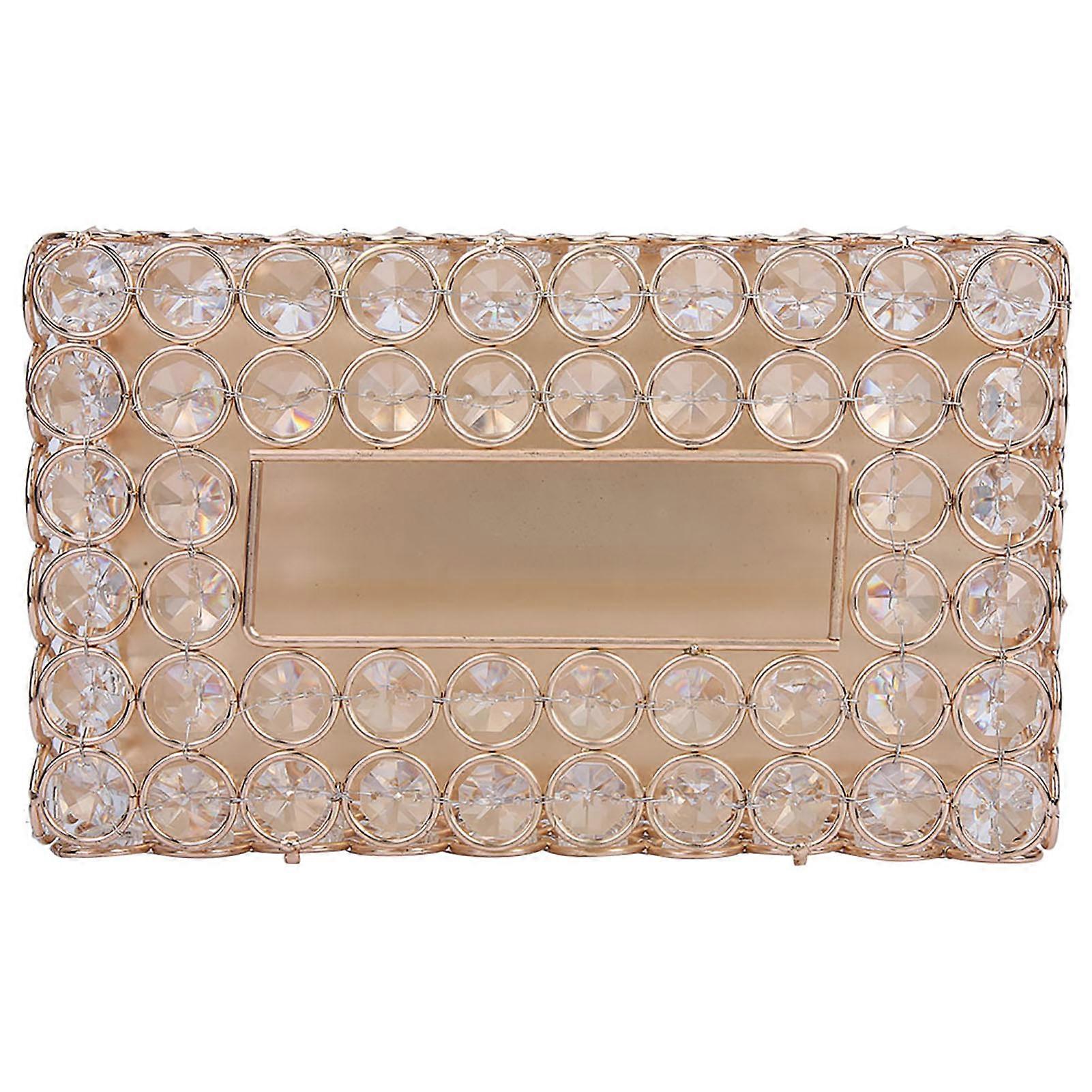 Gold Rectangular Crystal Tissue Box Cover 20x12.5x7 cm Elegant Holder
