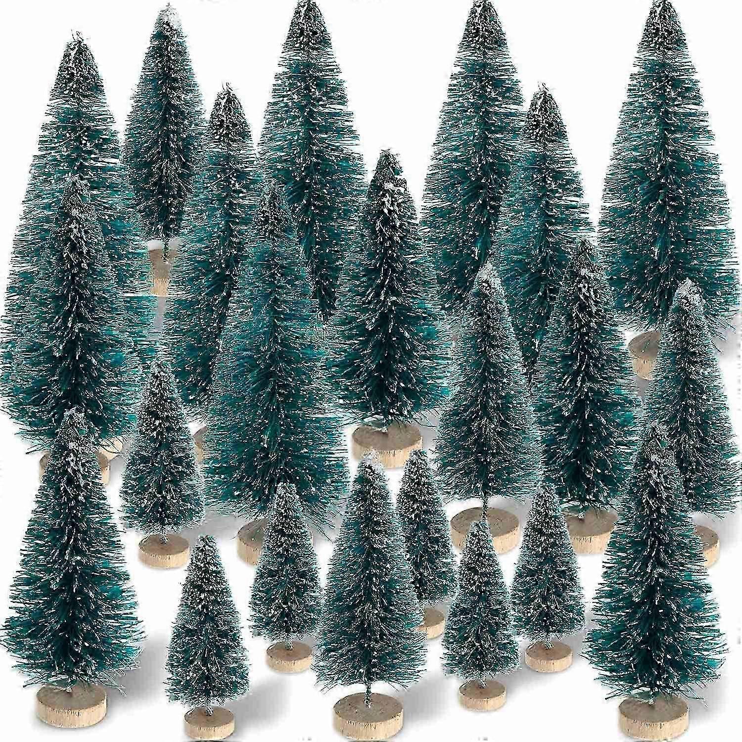 60 Pieces Mini Sisal Snow Frost Winter Pine with Wood Base Snow Ornaments Tabletop for