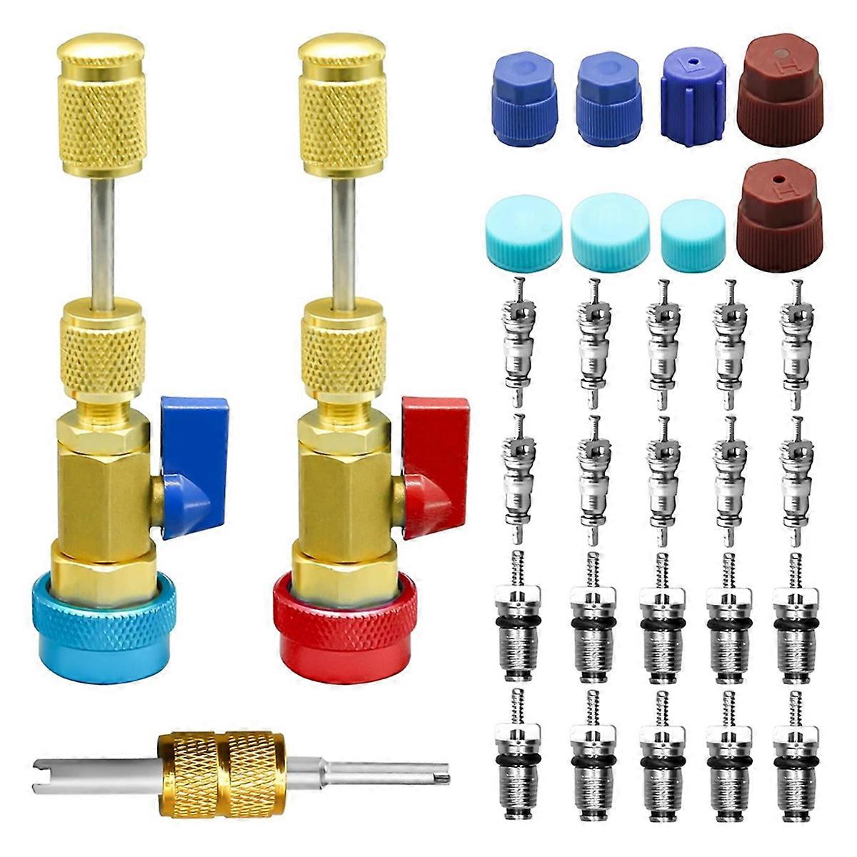 31Pcs R134A Valve Core Quick Remover Installer Tool Set, High Low Pressure AC Valve Core Removal Too