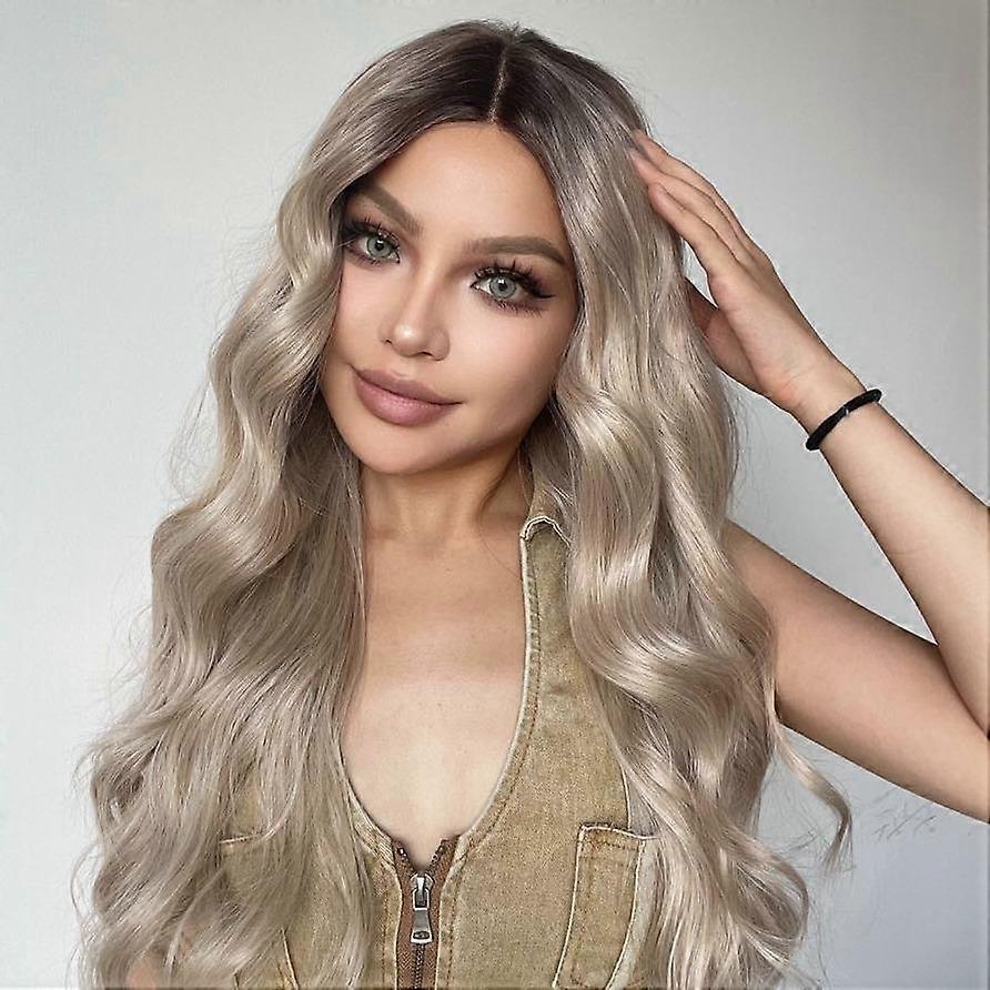 T-Part Lace Medium to Long California Blonde Curly Water Wave Synthetic Wig - Perfect for Everyday Wear