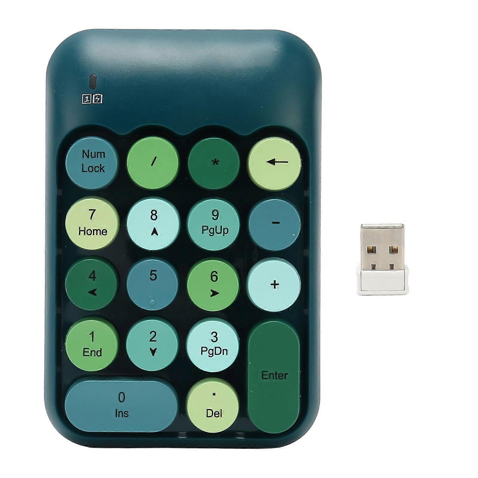 2.4GHz Wireless Numeric Keypad 18 Keys Retro Color Round Keycaps Mini Number Keyboard with USB Receiver for Laptop
