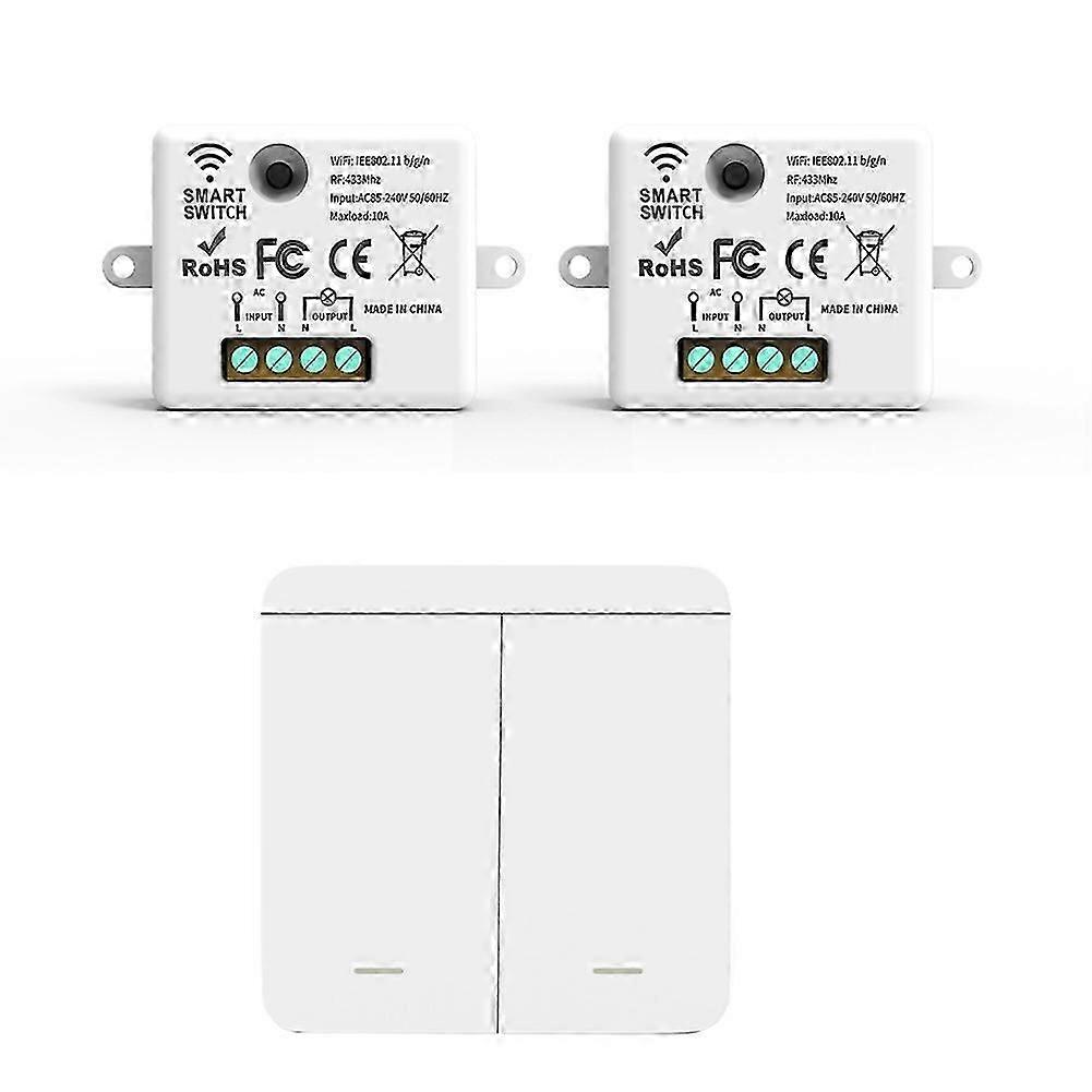 2pcs Wireless Switch Rf 433mhz Relay Receiver With 1x 2gang Panel Switch Led Remote For Led Lamp