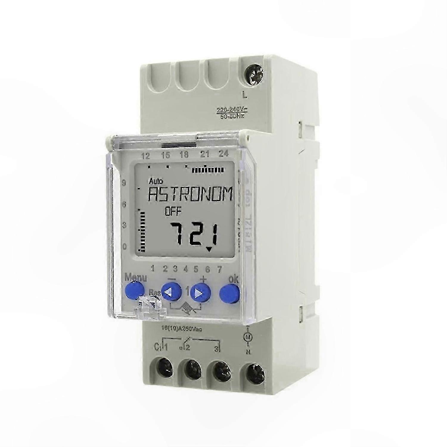 7-Day Digital Timer Switch, 16A 1-Channel LCD Time Control Relay for DIN Rail Mounting