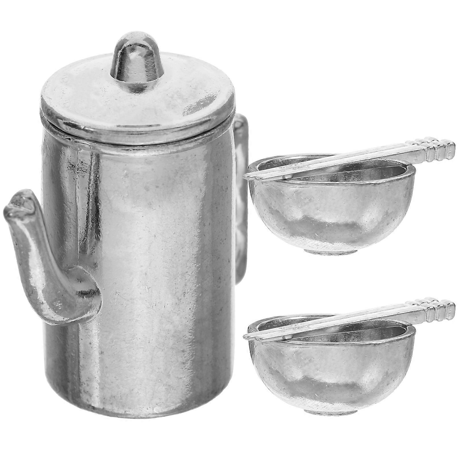 WORGEOUS 1 Set of Dollhouse Accessories Including Mini Water Kettle Bowls Chopsticks and Tableware for Doll House