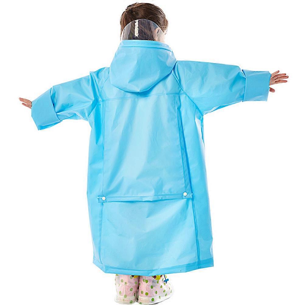Waterproof Portable Raincoat for Kids Blue Thicken Rain Poncho with Elastic Cuff and Hood Suitable for 110-130cm High Children 1Set