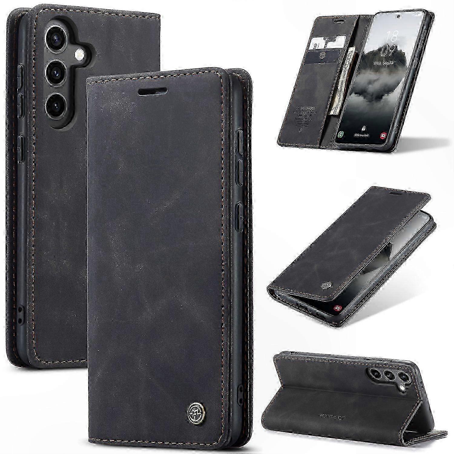 Leather Phone Case with Card Holder and Stand for Galaxy S25