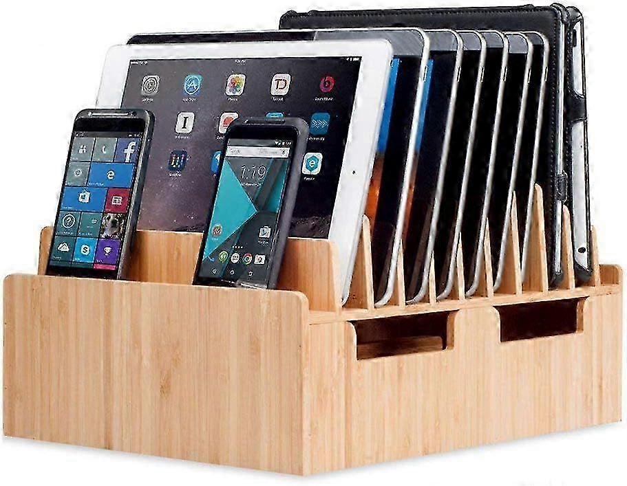 2025 Latest Model Bamboo 10-Port USB Charging Station & Docking Organizer for Multiple Devices