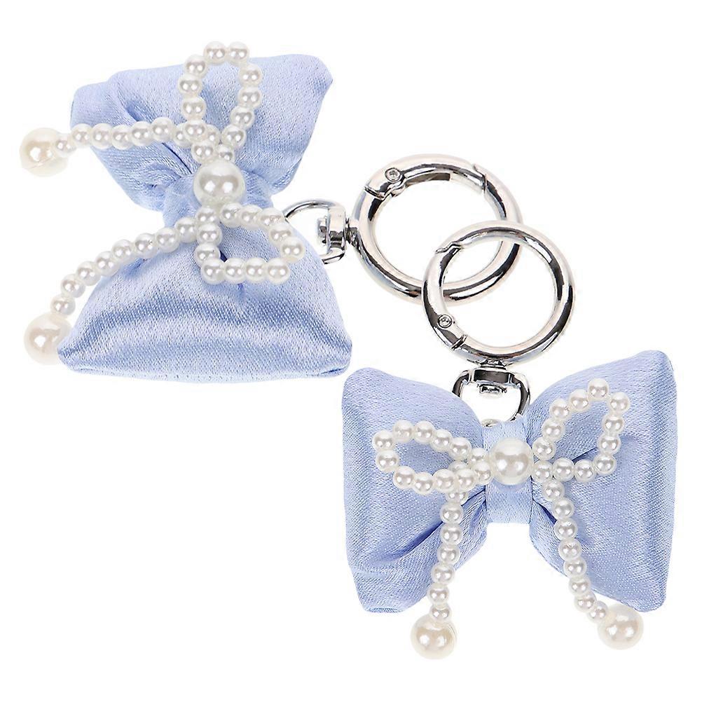 Sky-Blue Bow Pendant Functional Pearl Bow Keychain with 2Pcs Accessory