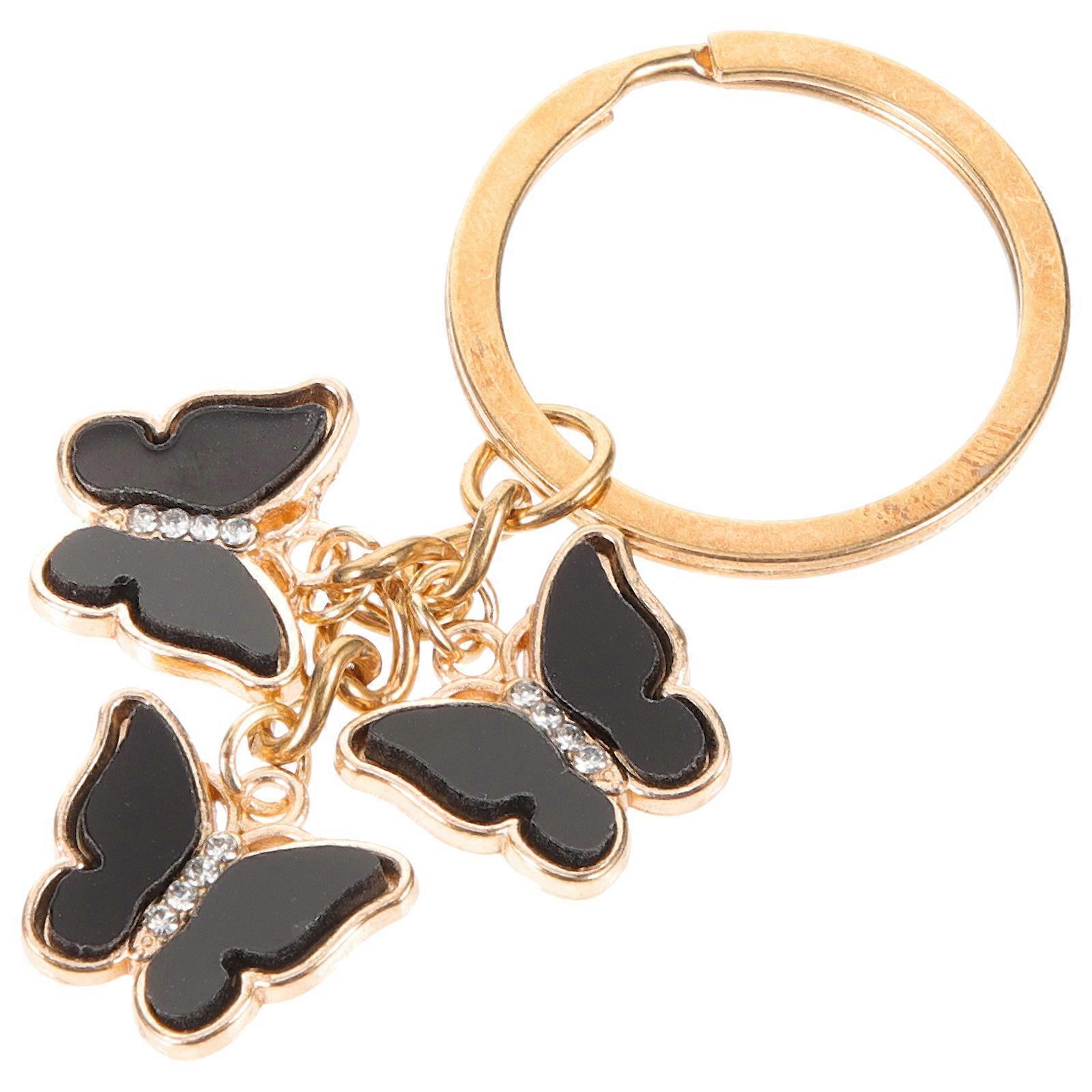 Butterfly Keychain Metal Key Ring for Decoration 4Pcs Black Key Hanging Ornaments