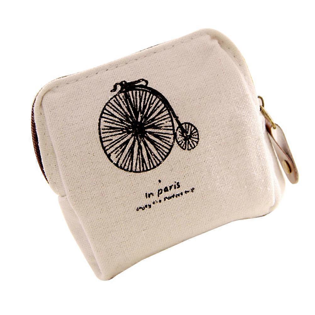 Retro Bicycle Coin Purse Zip Wallet for Storage Canvas Small Pouch