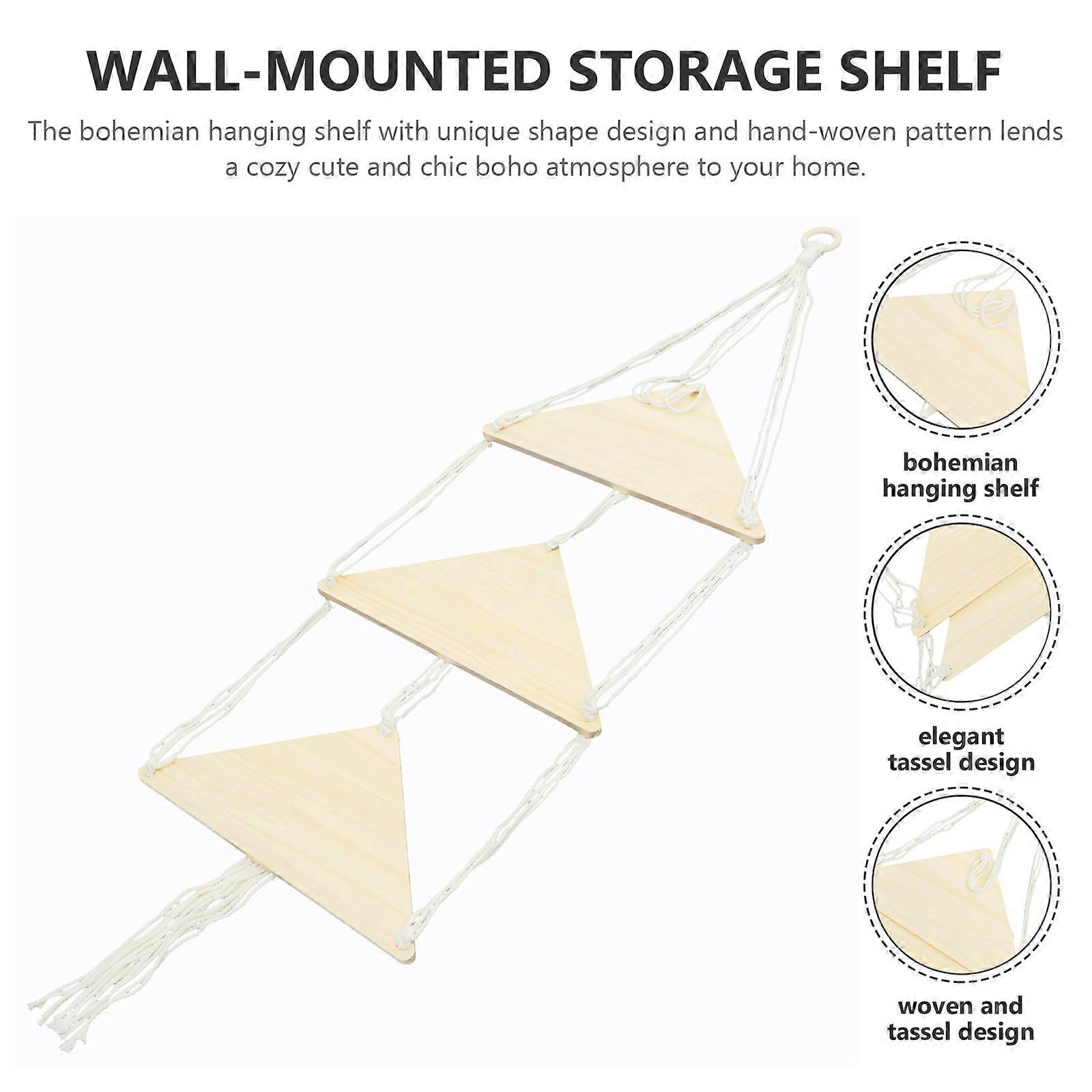 Rustic Wall Shelf Macrame Hanging Shelf with Wooden Cotton Rope