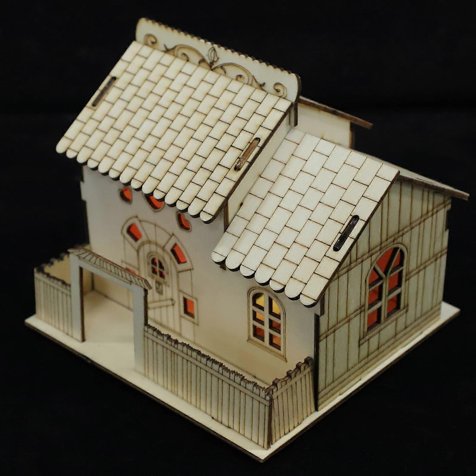 Villa Saving Pot Wooden Piggy Bank with Light for Desktop 1Pcs