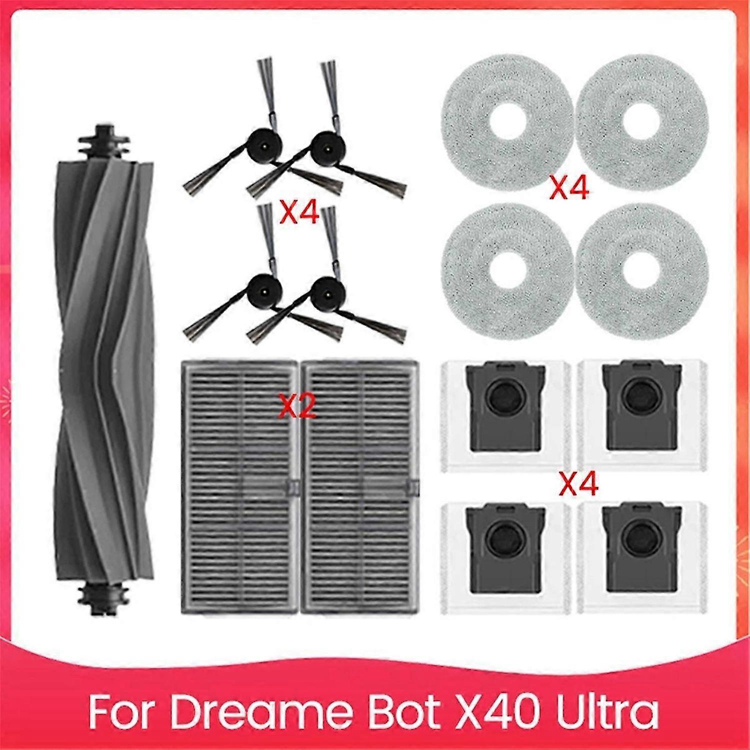 For Bot X40 Ultra Robot Vacuum Cleaner Spare Parts Rubber Main Side Brush Hepa Filter Mop Rag Dust B