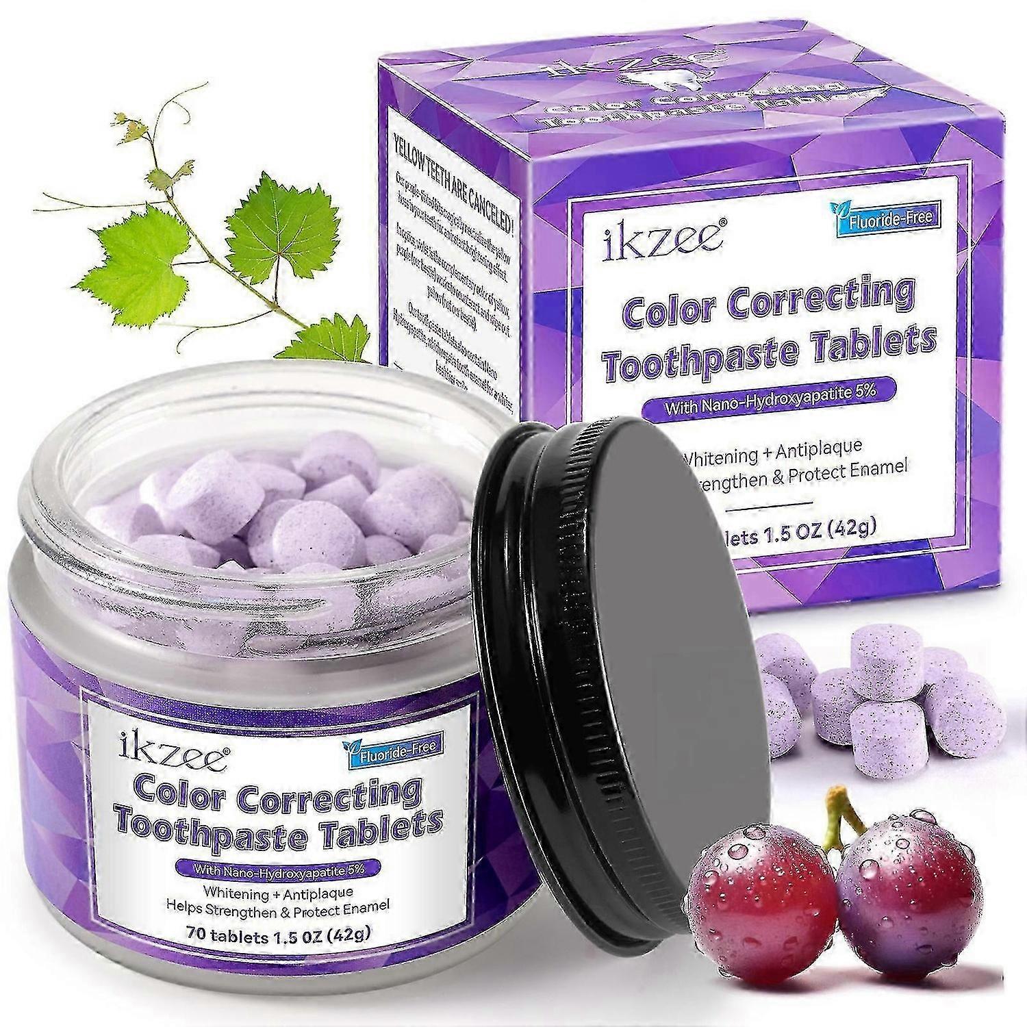 Purple Toothpaste Tablets, Flouride Free, Sensitive Toothpaste Tablets, Nano Hydroxyapatite Toothpaste Tablets, Purple Whitening Toothpaste