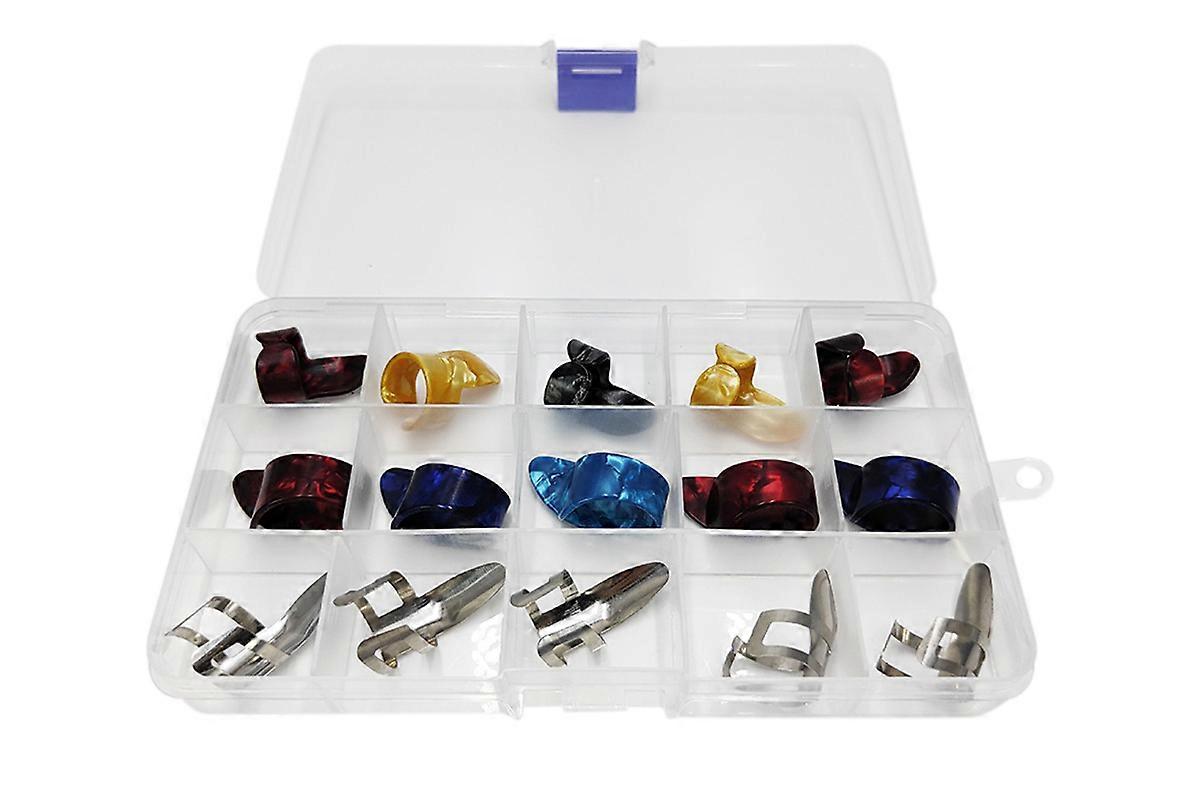 15PCS Finger Pick Set Guitar Picks With 15 Grid Case Storage Box