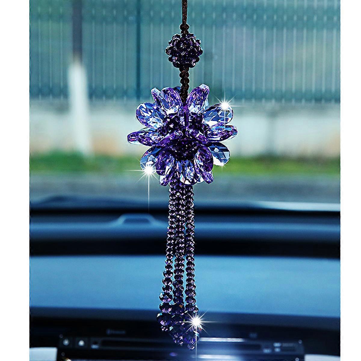 Car Crystal Decoration Flower Design for Decoration 2Pcs Purple Ornament