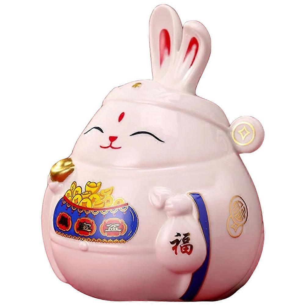 2Pcs Ceramic Fortunate Rabbit Piggy Bank for Storage Bunny Coin Organizer