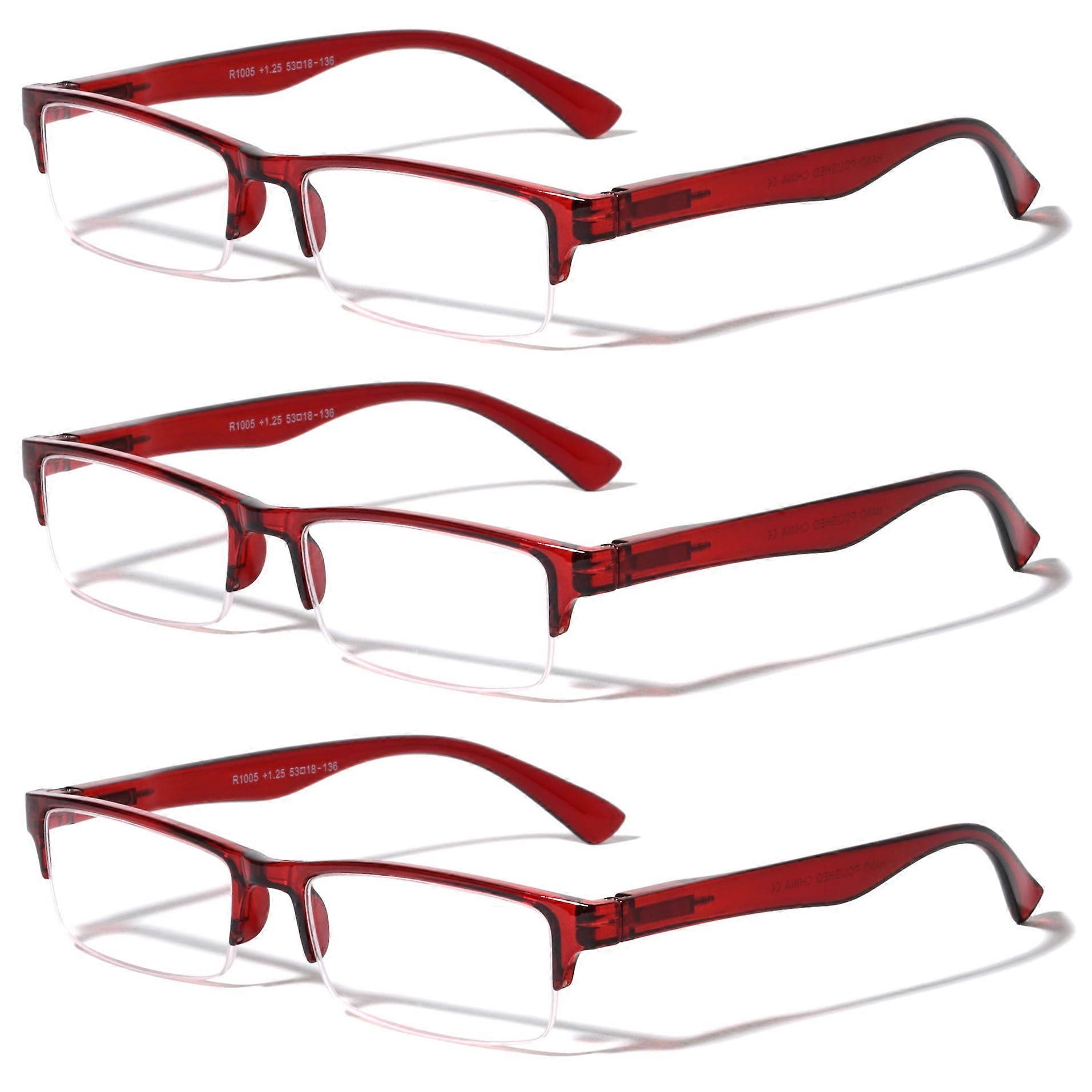 3 Pairs Rectangular Half Rim Reading Glasses - Simple Classic Clear Lens Reader - Spring Hinges +3.00