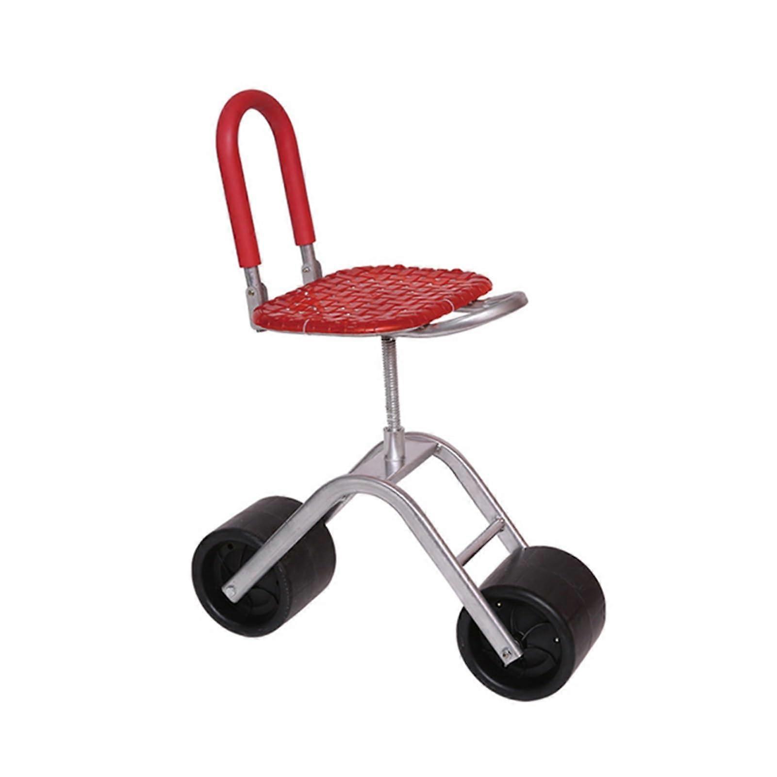 Garden Stool with Wheels Bearing 150kg, Adjustable 3648cm, Foldable Backrest, Red 2Wheel for Orchards Farms Home