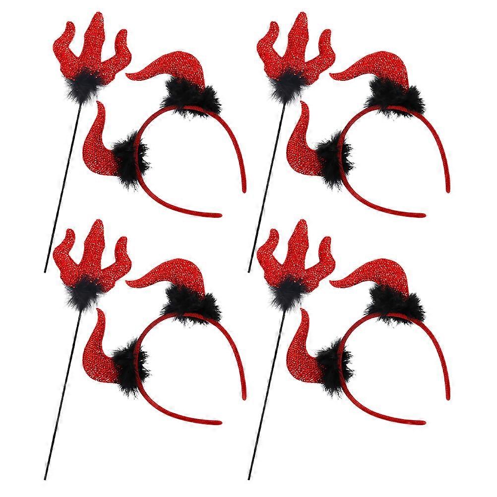 Halloween 16Sets Red Horn Headband and Trident Costume Set