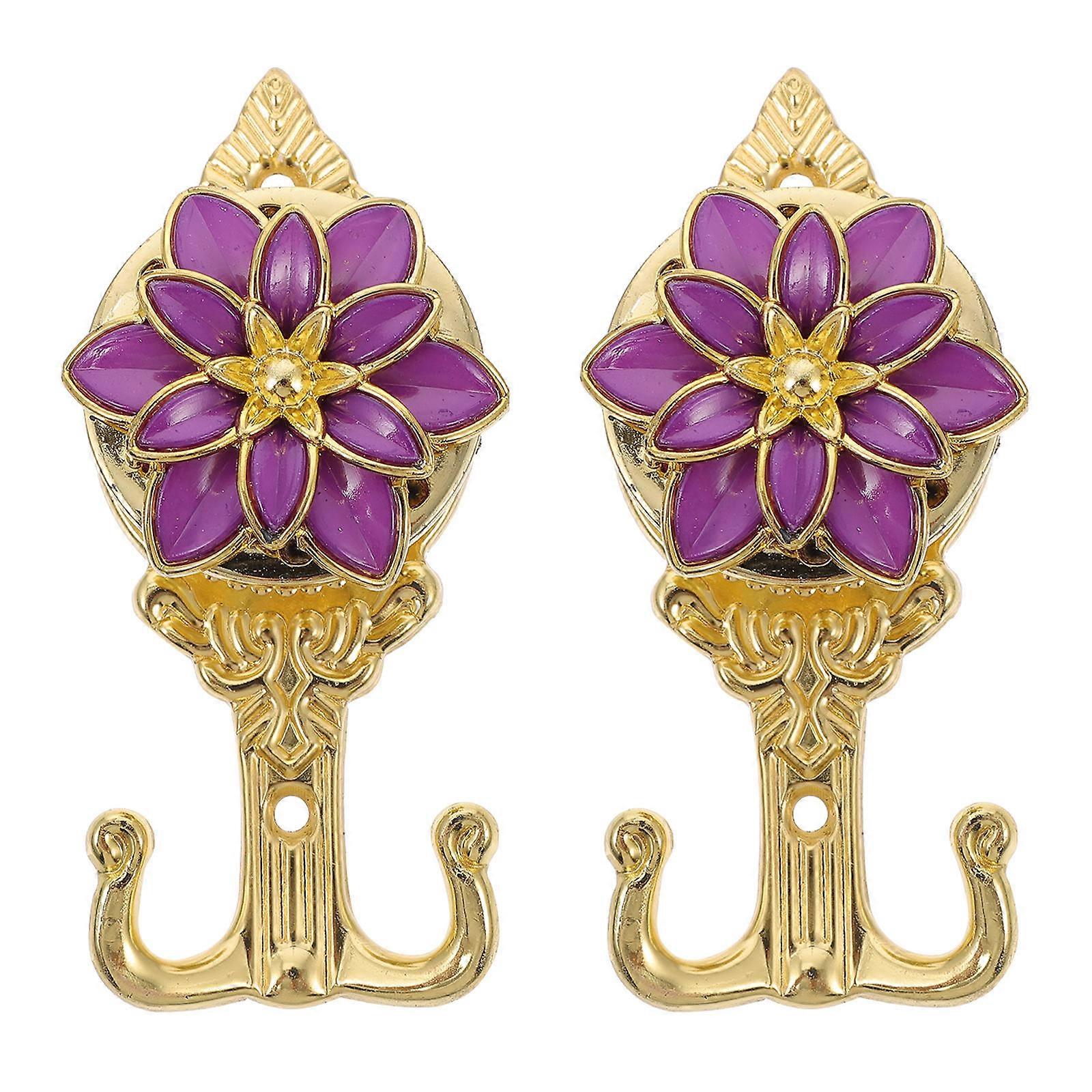 Home Decoration Hook 2Pcs Purple Curtain Hooks Flower Shape Wall-mounted Bathroom Hook For Organizing Towels And Daily Items