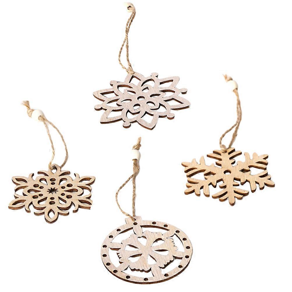 6 Pcs Christmas Wooden Ornaments Snowflake Hanging Decor For Wall Window And Tree Decoration