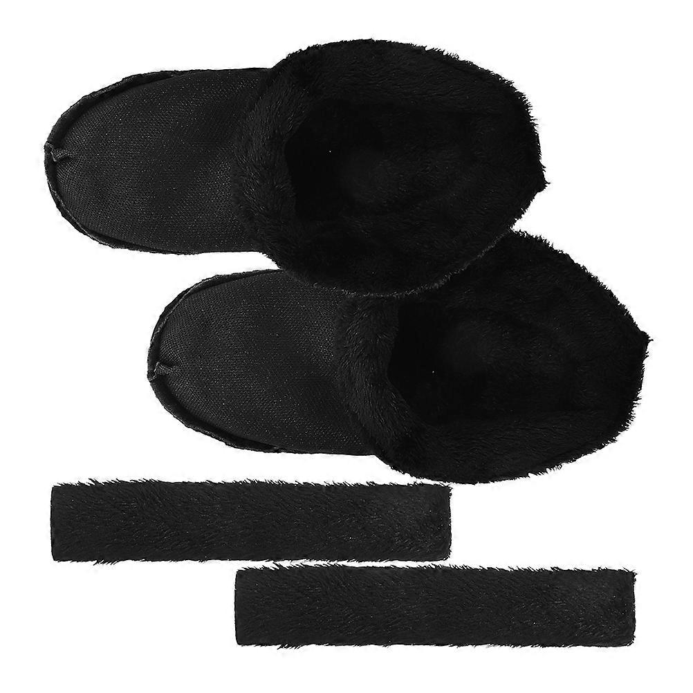 Black Plush Shoe Liners for Winter Removable Cozy Inserts 4Pcs Cotton