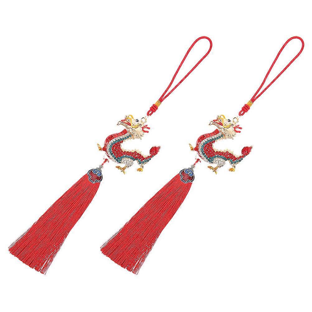 Car Ornament Dragon Decoration for Rear View Mirror 4Pcs Red Tassel Pendant