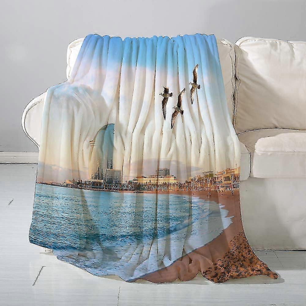 Blanket Flannel Blanket Sofa Throwbarceloneta Beach In Barcelona With Colorful Sunrise Sky On The Seafront- Versatile Blanket Fluffy Soft Throw For Be