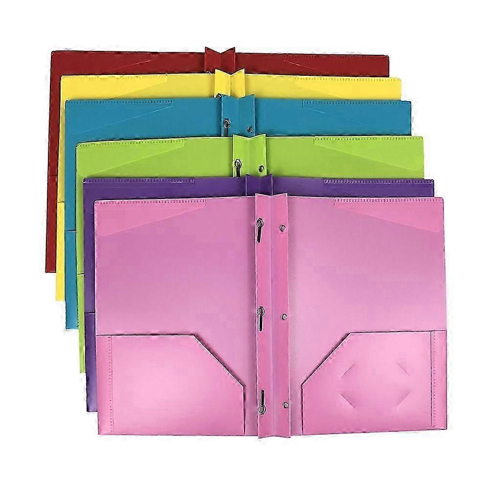 Plastic Pocket Folders with Prongs - (6 Pack, Assorted Colors), 2 Pocket 3 Prong Folders, Durable Plastic Folders with Pockets and Brads, Bulk Poly 2