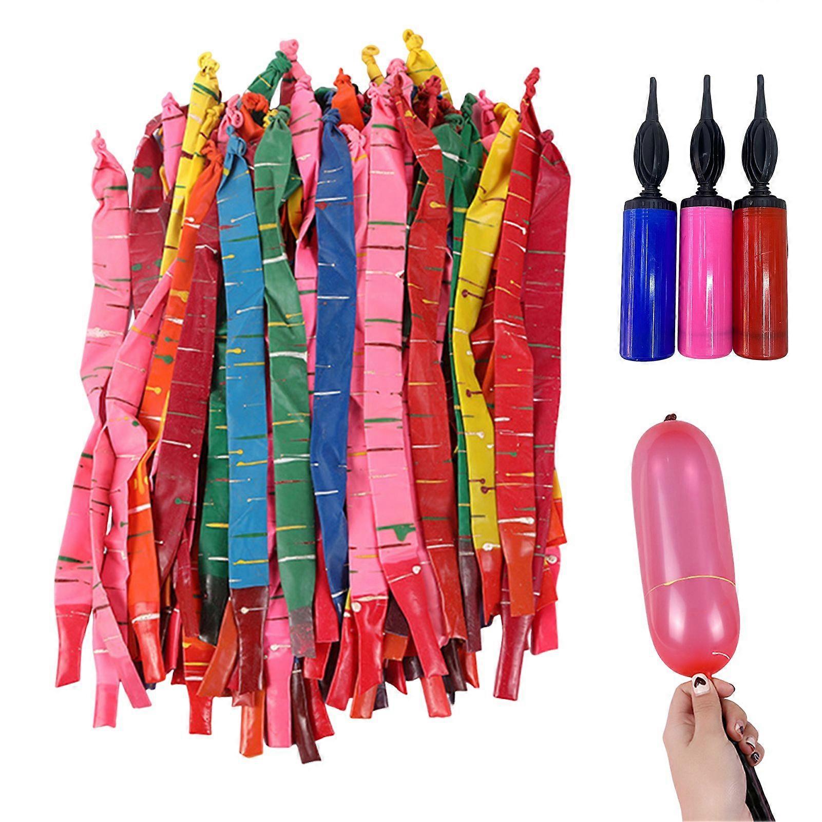 Jikaixiang 100 Pcs Rocket Balloons with Pump Colorful Long Rocket Balloons with Whistling Noise for Birthdays Events Party Supplies