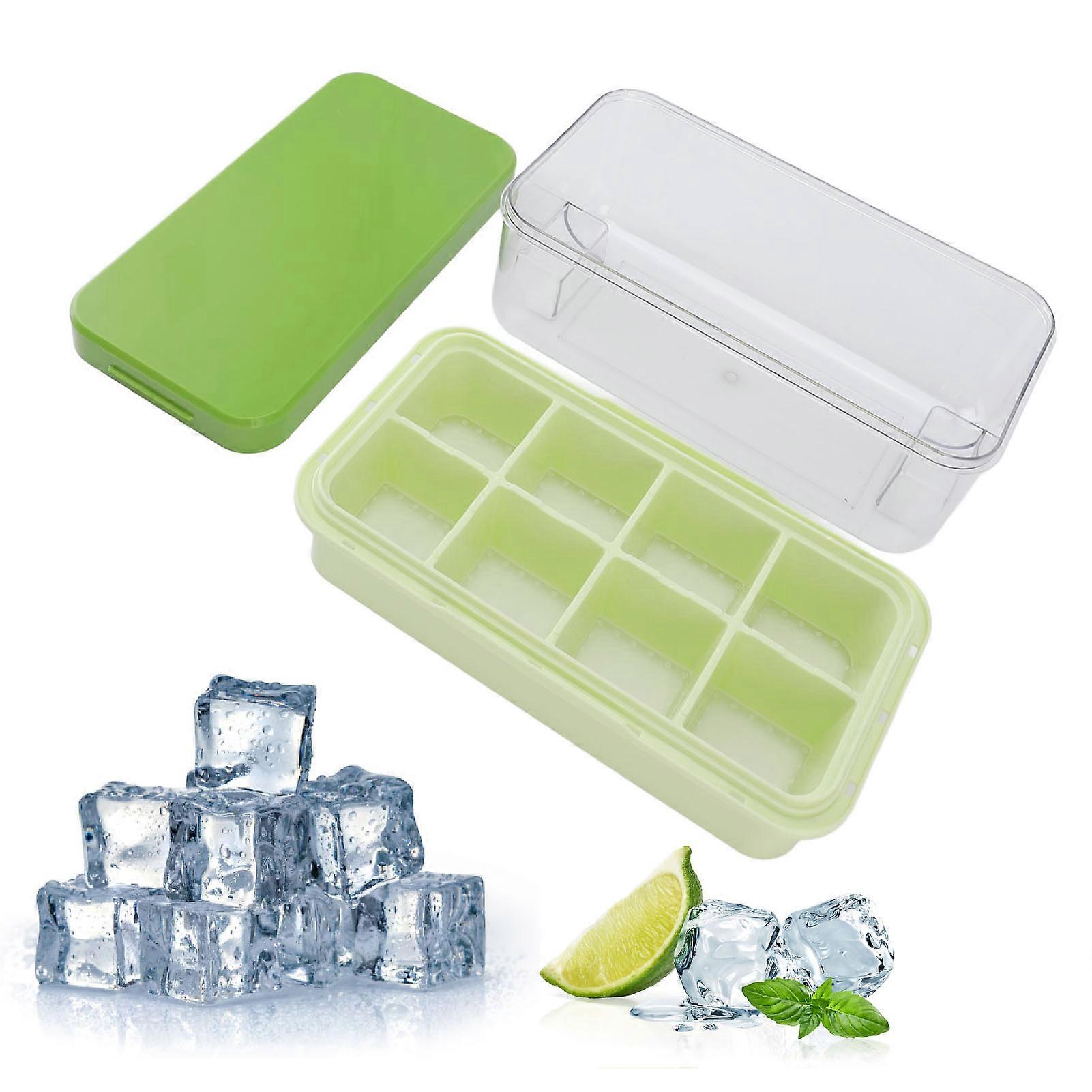 Ice Cubes Tray Silicone Easy Release Large 8 Grids Ice Maker Mould with Lid Bin for Cocktail Drink Coffee 