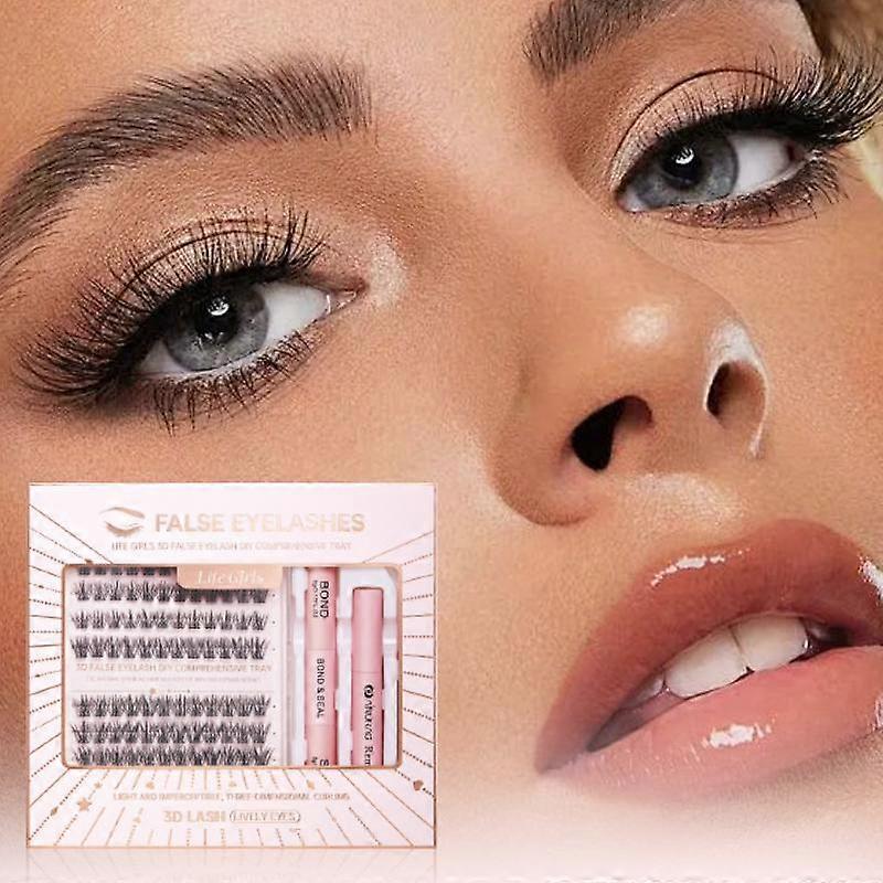 False Eyelashes Kit, Dense Natural Cluster Lashes, DIY Eyelash Glue Included, Perfect for Beginners, Eyelash Extensions Set