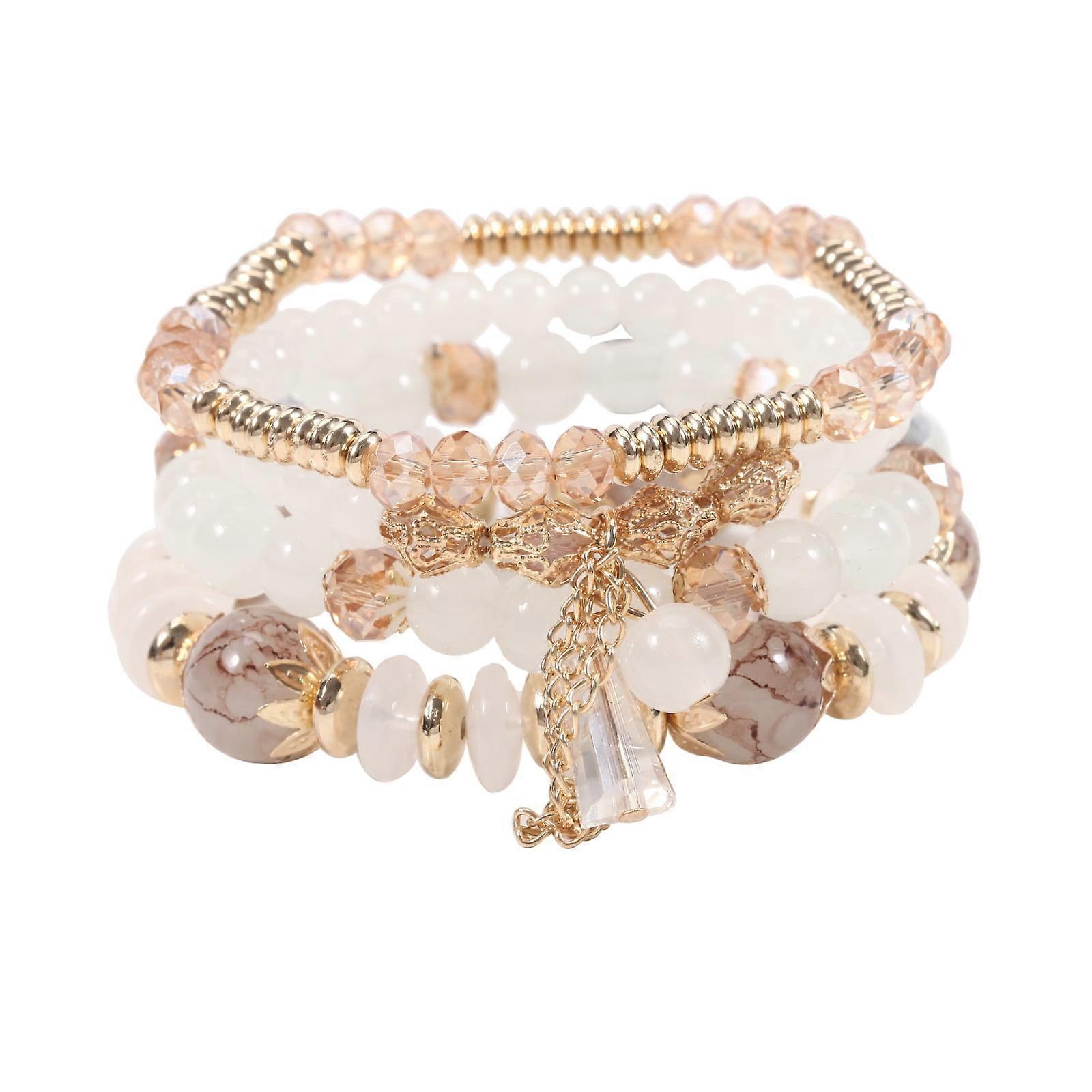 Cterwk 1 Set Bohemian Stackable Bracelets for Women Multilayered Stretched Beaded Bracelets