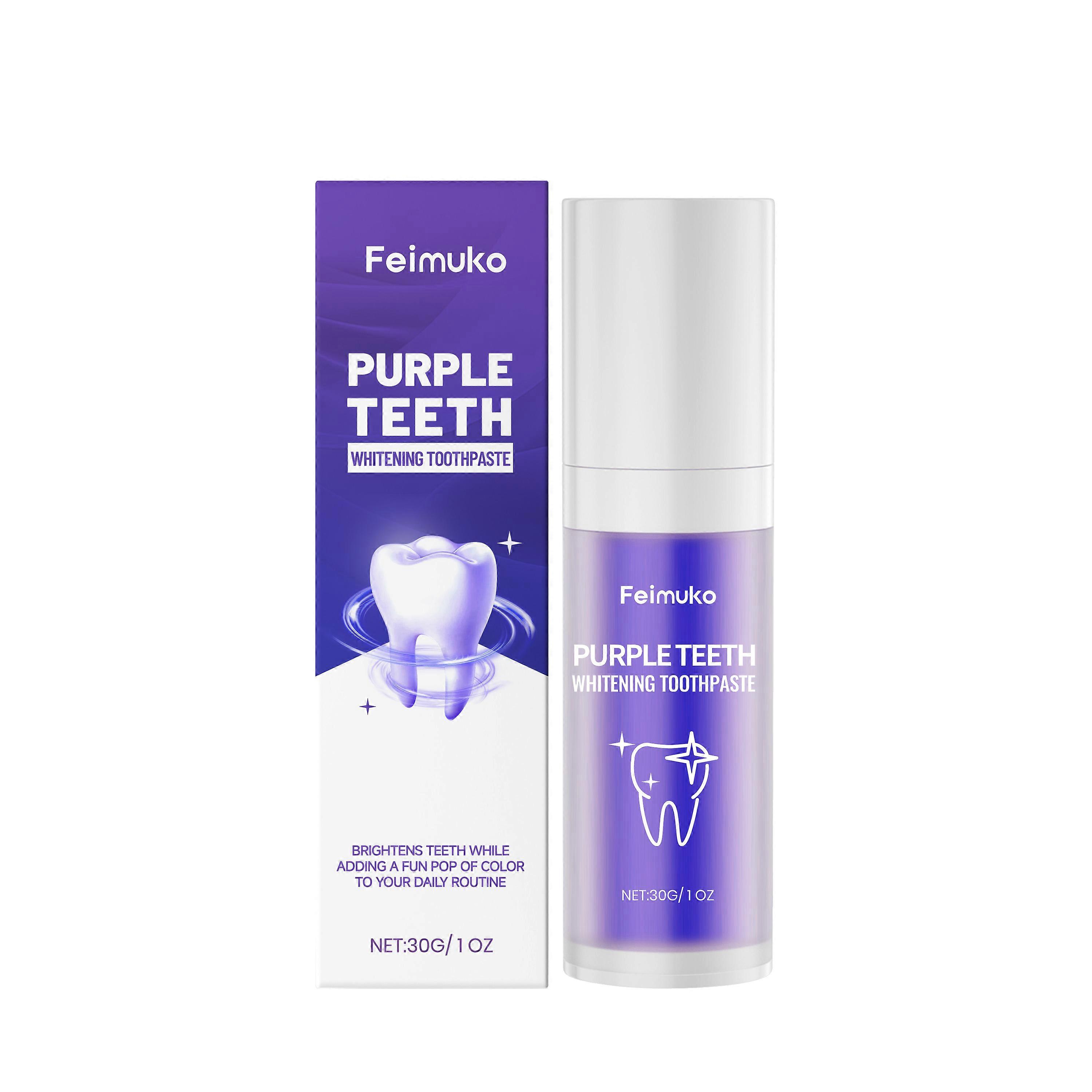 Purple toothpaste freshens breath, protects gums, strengthens enamel, and is used for daily oral hygiene and care.