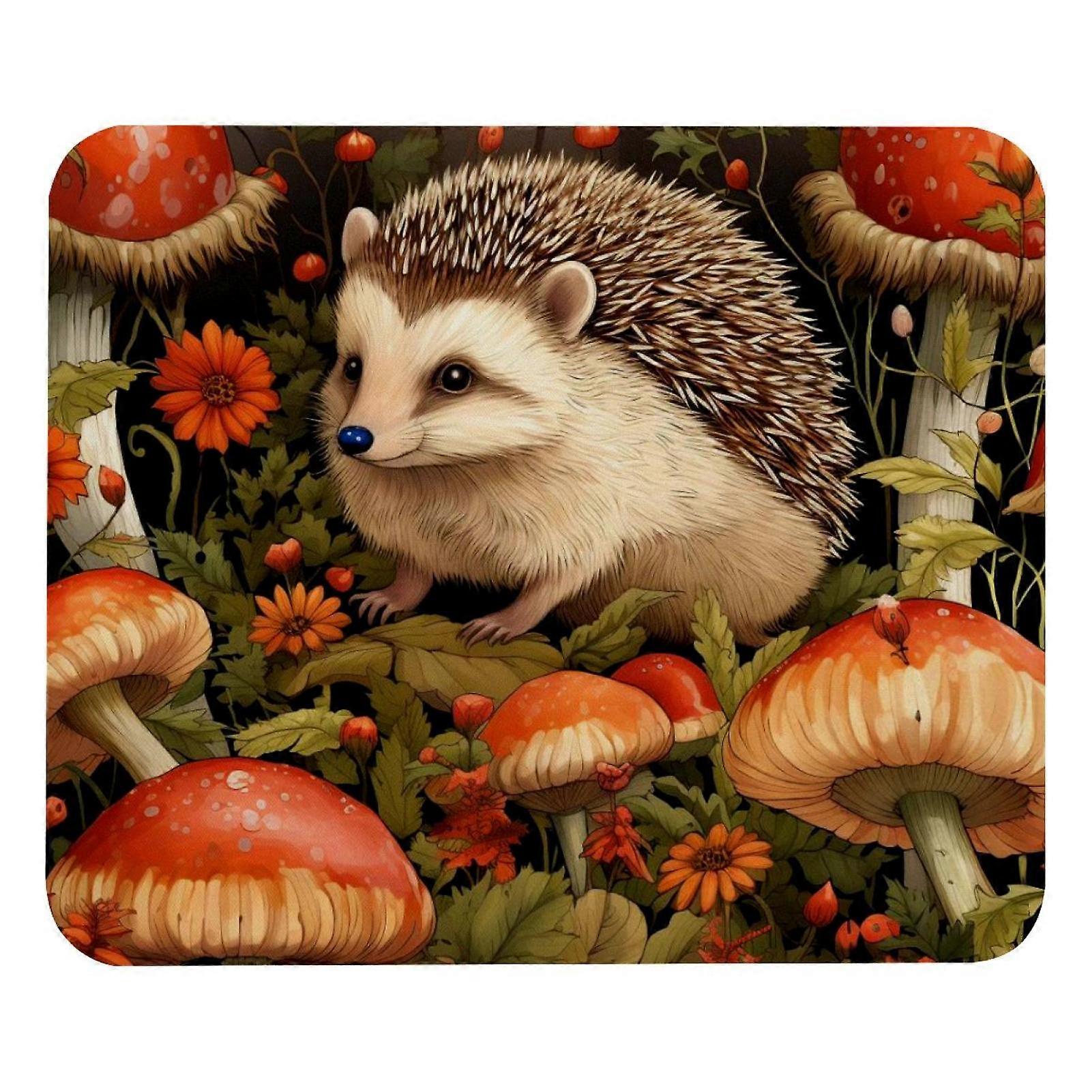 Hedgehog Mushroom Pretty Square Mouse Pad, Computer Mousepad Cloth with Rubberized Base, 8.3x9.8in/21x25cm