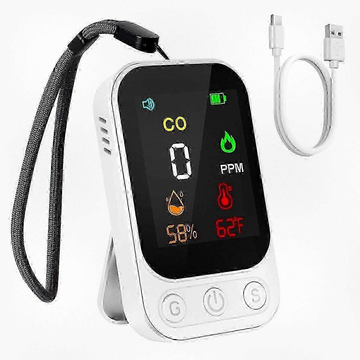 3-in-1 Carbon Monoxide and Temperature Detector with HD Screen for Home, Travel, Hotel, RV Safety