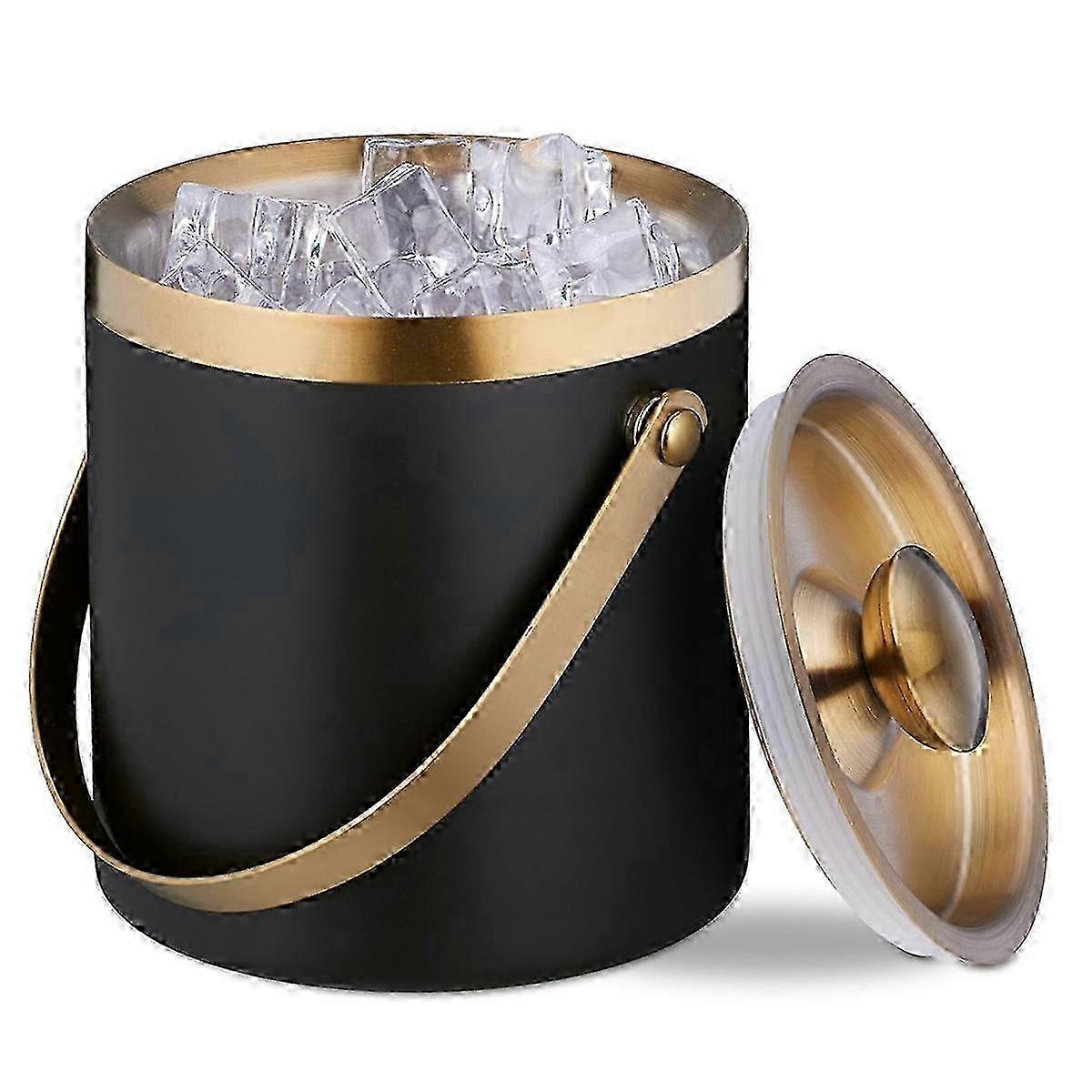 Optimized Ice Bucket Title: "Stainless Steel Double-Walled Ice Bucket with Lid & Handle - 2L Capacity