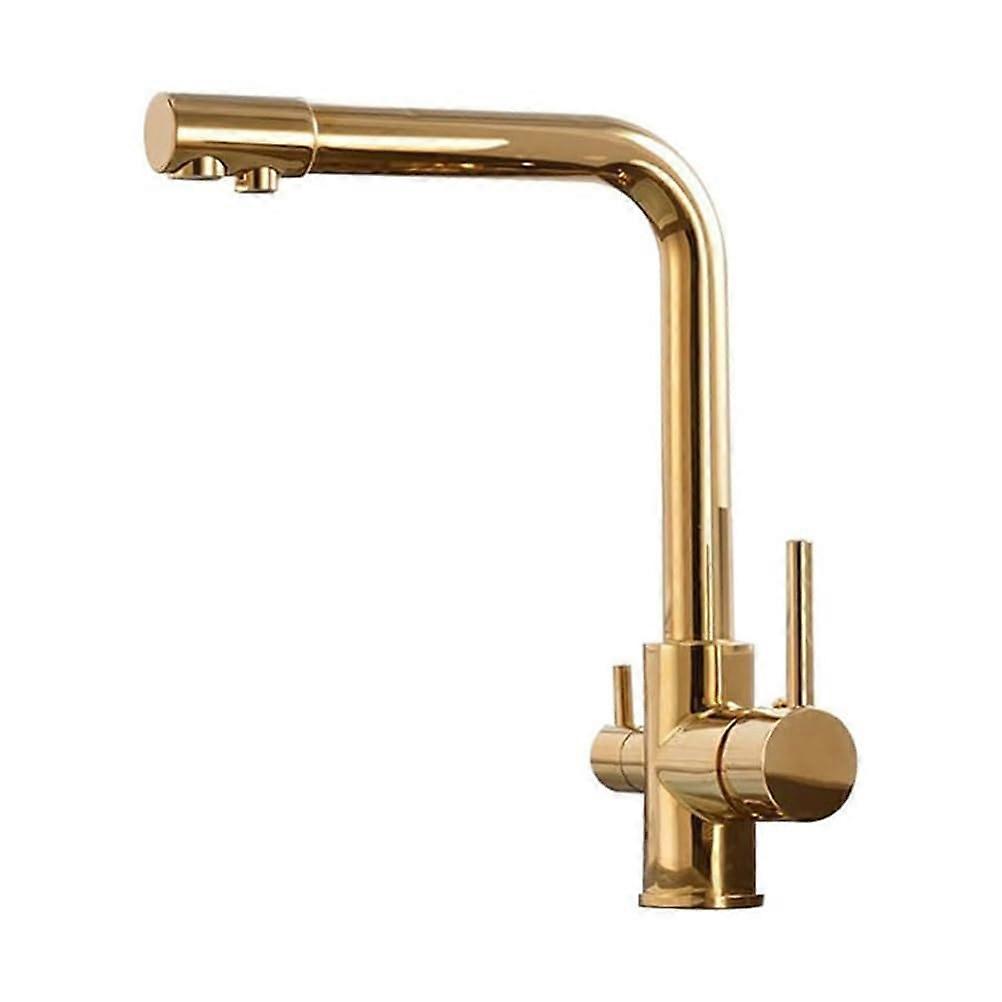 Three Way Filter Faucet, 360Degree Rotatable Kitchen Faucet With Hot And Cold Water, TwoHandle, Gold Finish