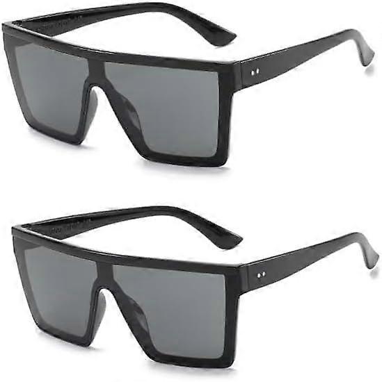 2 Pcs Black Vintage Flat Top Oversized Square Sunglasses400 Women Men Sunglasses Streetd Sunglasses Driving Lux Flat P8B6 Top Shooting Trendy Square E