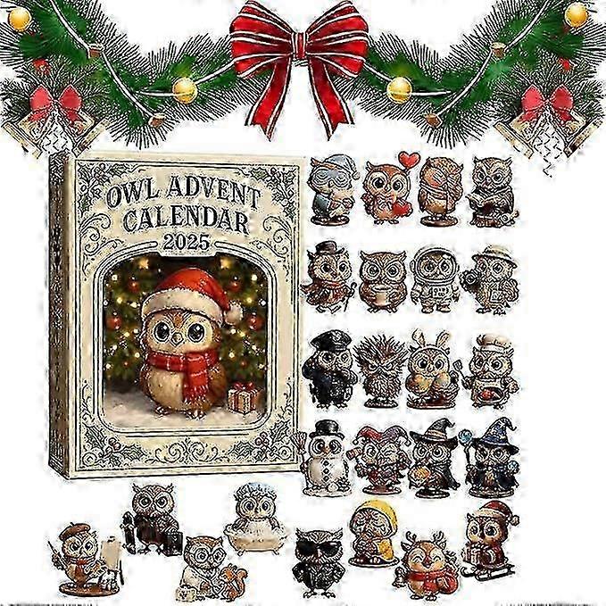 Adventskalender für Weihnachten 2025 mit 24 Mini-Eulenfiguren