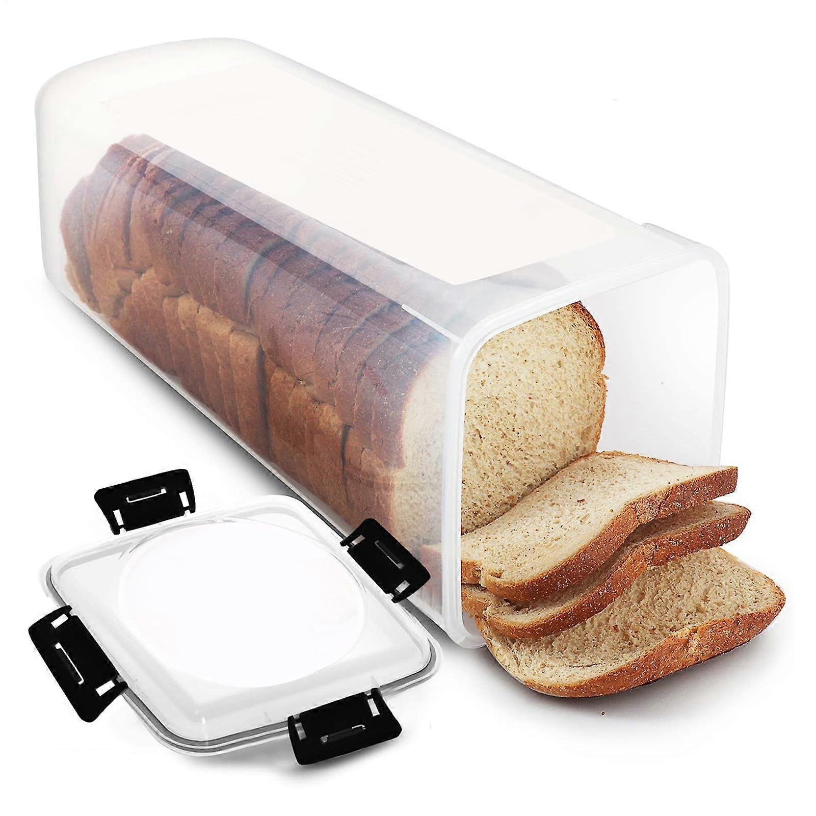 Bread Storage Containers Transparent Airtight Lid Canister, Countertop Sandwich Dispenser, Loaf And Sliced Breads, Black