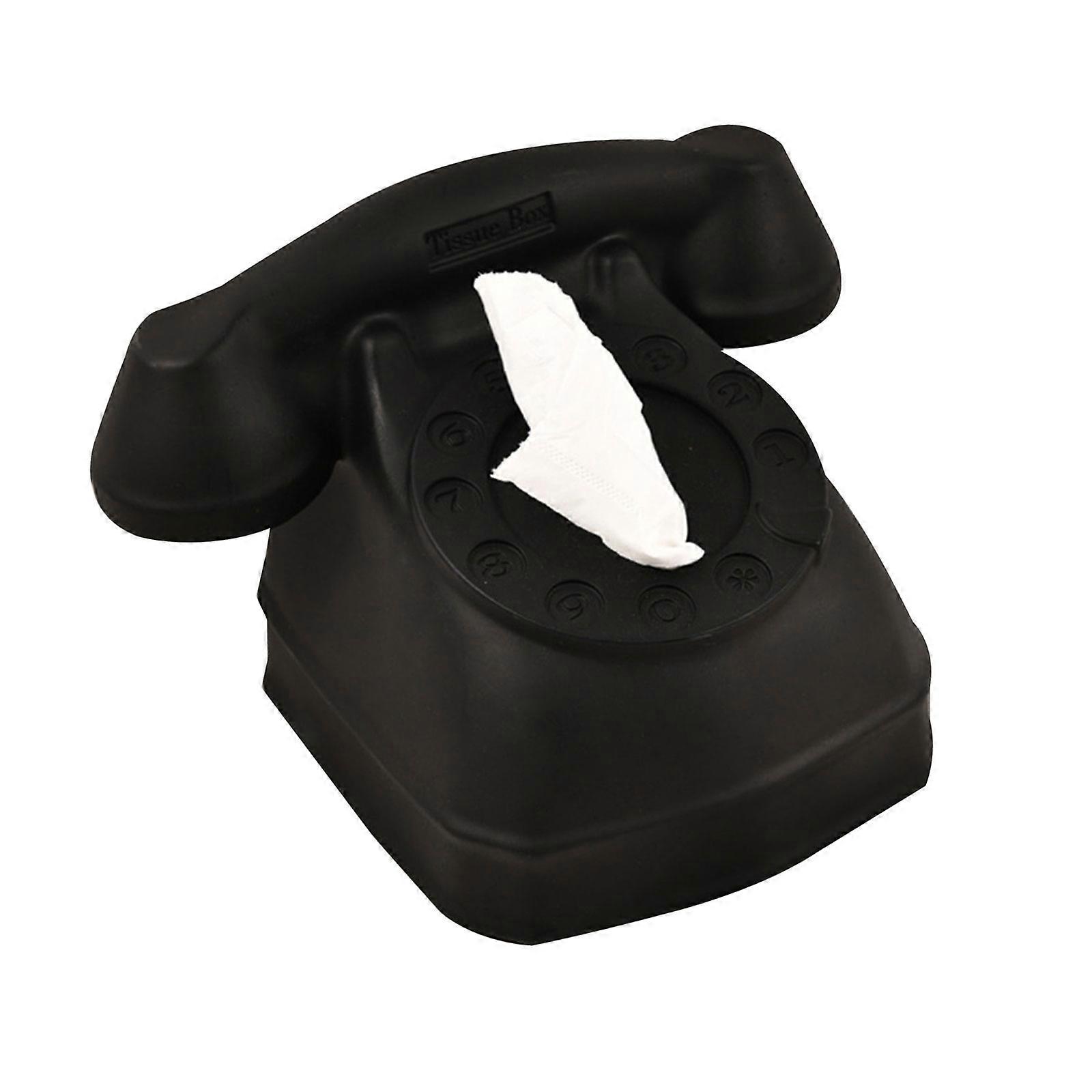 Creative Telephone Form Tissue Box Unique Telephone Model Tissue Box PVC Craft Paper Case for Homes and Office Use  Black