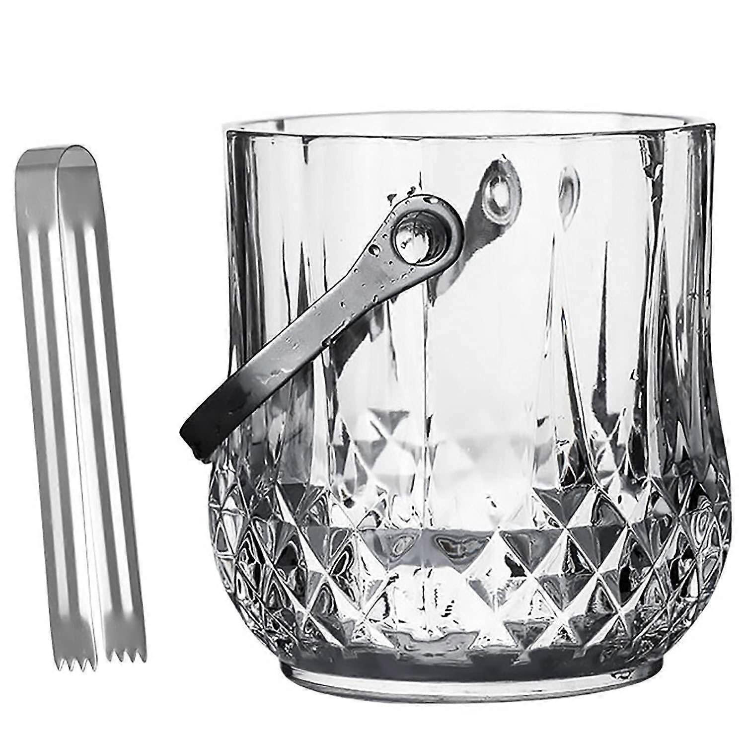 Crystal Glass Ice Bucket with Tongs for Wine Champagne Beer, Clear Storage Tub Design for Bar Parties