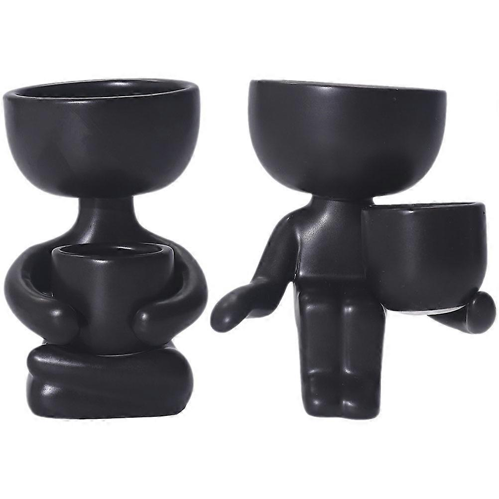 Ceramic Succulent Plant Pots Black Color for Decor 2Pcs Set