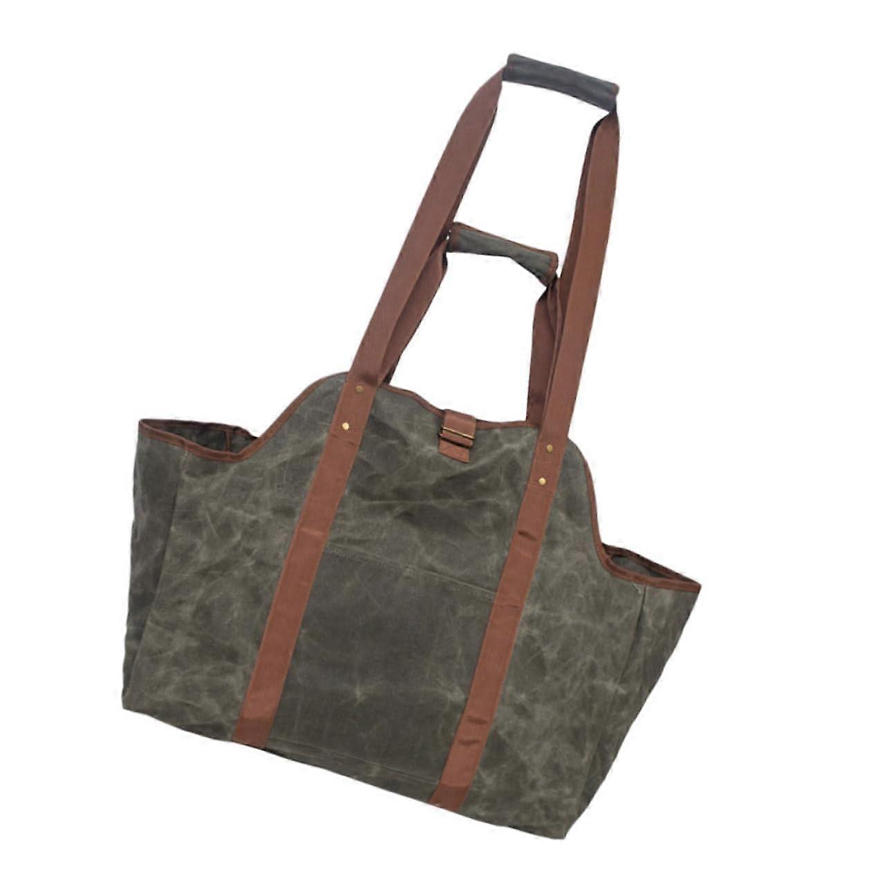 Firewood Carrier Waxed Canvas Log Tote Bag with Strong Straps for Wood Stove and Fireplace